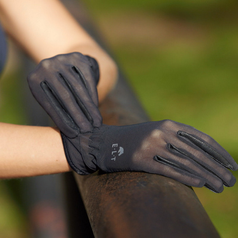 Gants équitation Elt Sunny été mesh et cuir synthétique noir - Le Paturon