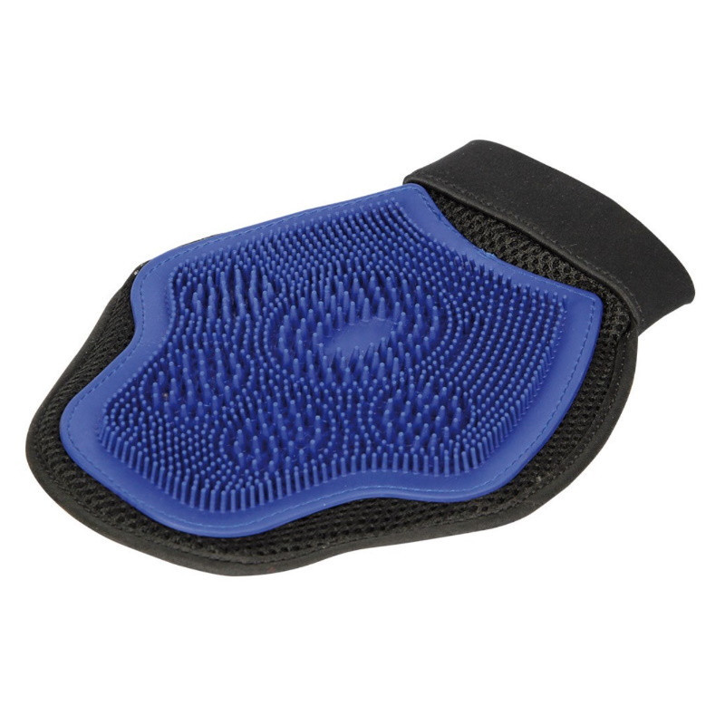 Gant de pansage cheval Duo caoutchouc et microfibre Harry's Horse bleu - Le Paturon