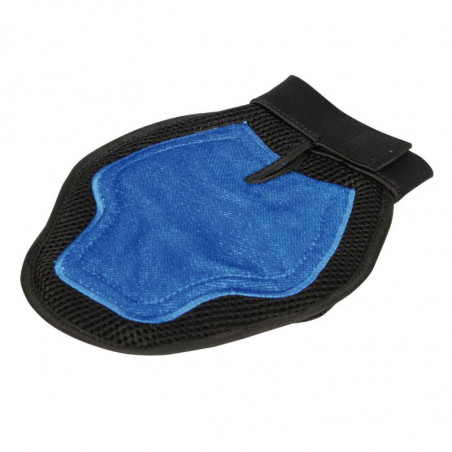 Gant de pansage cheval Duo caoutchouc et microfibre Harry's Horse bleu - Le Paturon
