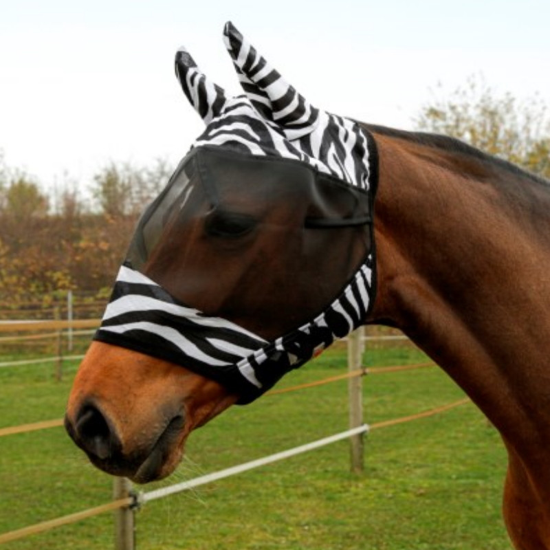 Masque anti-mouche cheval Zèbre avec oreilles Stable Pro rayures zebra - Le Paturon