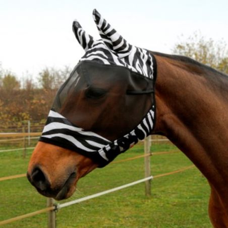 Masque anti-mouche cheval Zèbre avec oreilles Stable Pro rayures zebra - Le Paturon