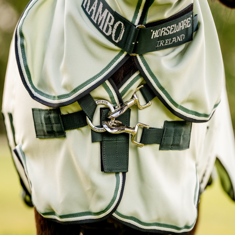 Chemise anti-mouche shetland dermite Rambo Petite Hoody Horseware beige vert - Le Paturon