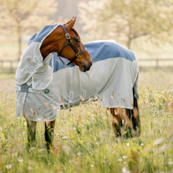 Chemise anti-mouche cheval Amigo AmEco Combi Horseware avec couvre-cou bleu gris - Le Paturon