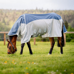 Chemise anti-mouche cheval Amigo AmEco Combi Horseware avec couvre-cou bleu gris - Le Paturon
