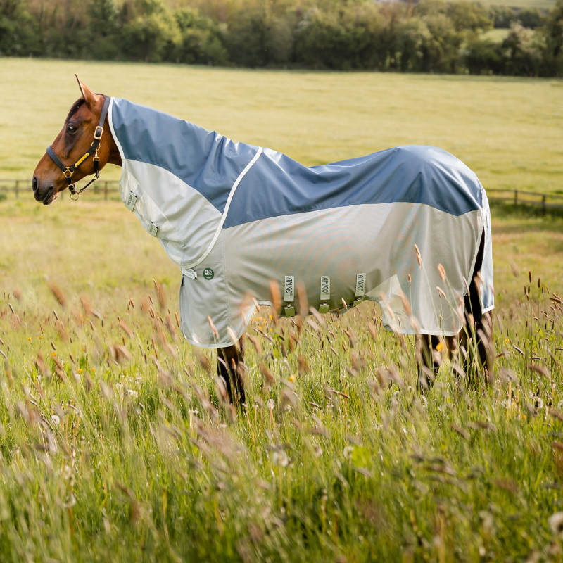 Chemise anti-mouche cheval Amigo AmEco Combi Horseware avec couvre-cou bleu gris - Le Paturon