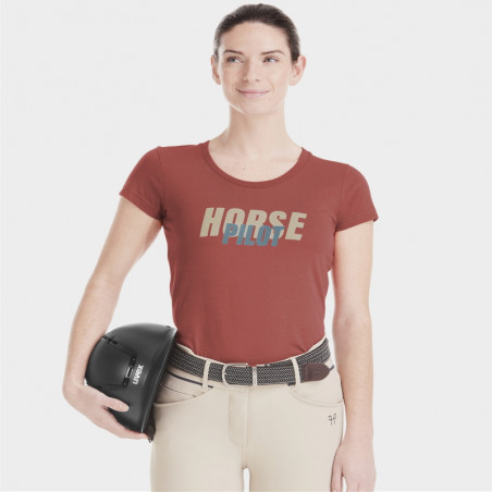 T-shirt équitation femme Team Horse Pilot brique terracotta - Le Paturon