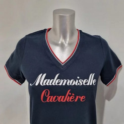 T-shirt équitation femme France Mademoiselle Cavalière marine - Le Paturon