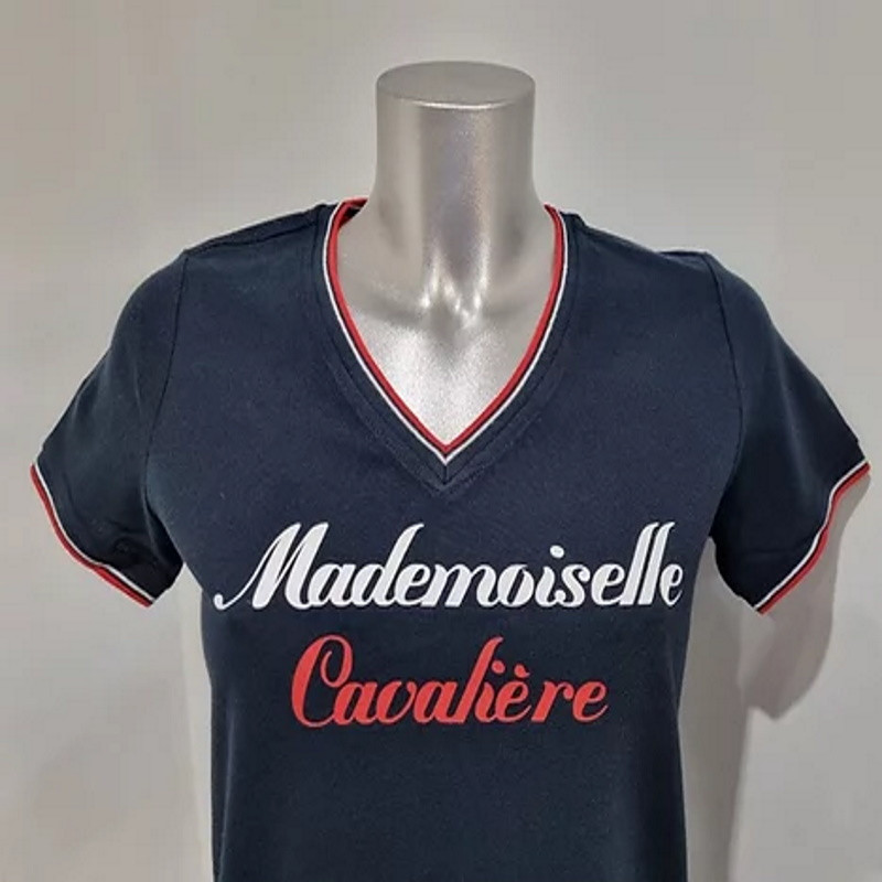 T-shirt équitation femme France Mademoiselle Cavalière marine - Le Paturon