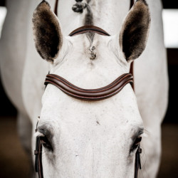 Bridon cheval cuir anatomique Micklem Rambo Deluxe Competition Horseware marron foncé - Le Paturon