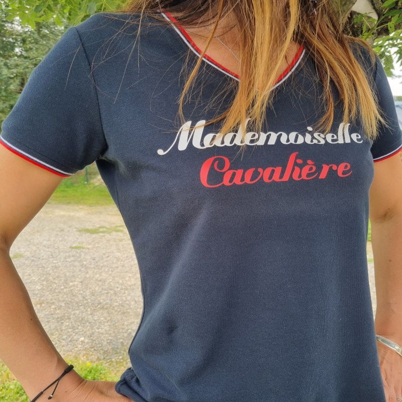T-shirt équitation femme France Mademoiselle Cavalière marine - Le Paturon