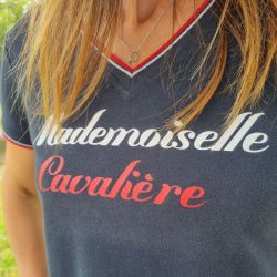 T-shirt équitation femme France Mademoiselle Cavalière marine - Le Paturon