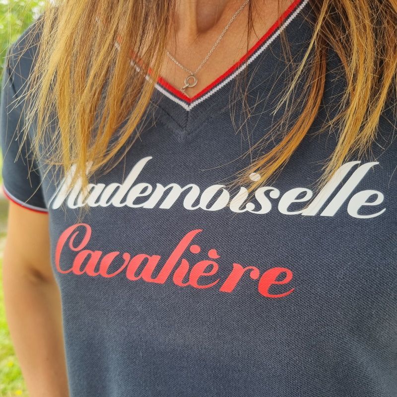 T-shirt équitation femme France Mademoiselle Cavalière marine - Le Paturon