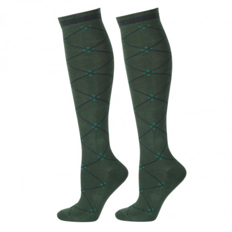 Chaussettes équitation hautes à carreaux Sabana Harry's Horse vert foncé - Le Paturon