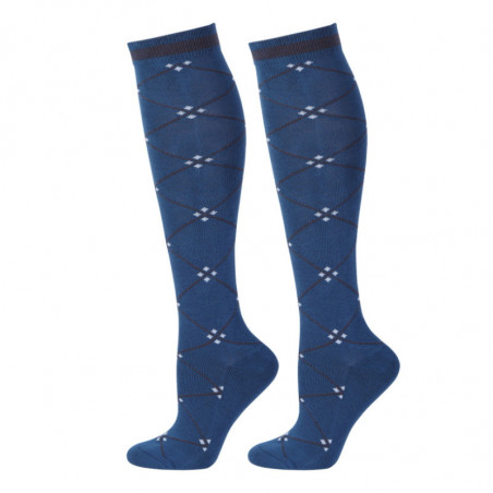 Chaussettes équitation hautes à carreaux Sabana Harry's Horse bleu - Le Paturon