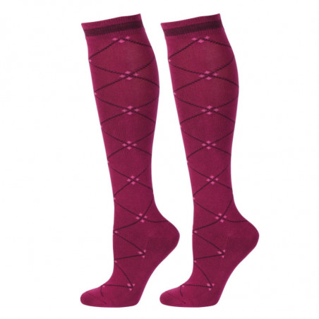 Chaussettes équitation hautes à carreaux Sabana Harry's Horse prune - Le Paturon