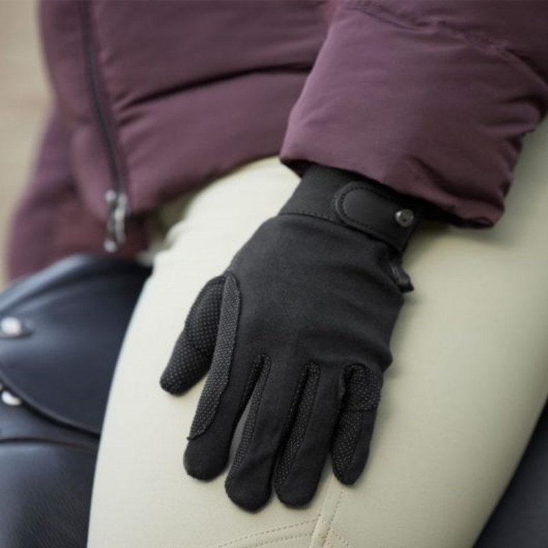 Gants équitation hiver coton doublés avec picots ELT noir - Le Paturon