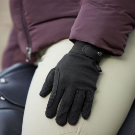 Gants équitation hiver coton doublés avec picots ELT noir - Le Paturon