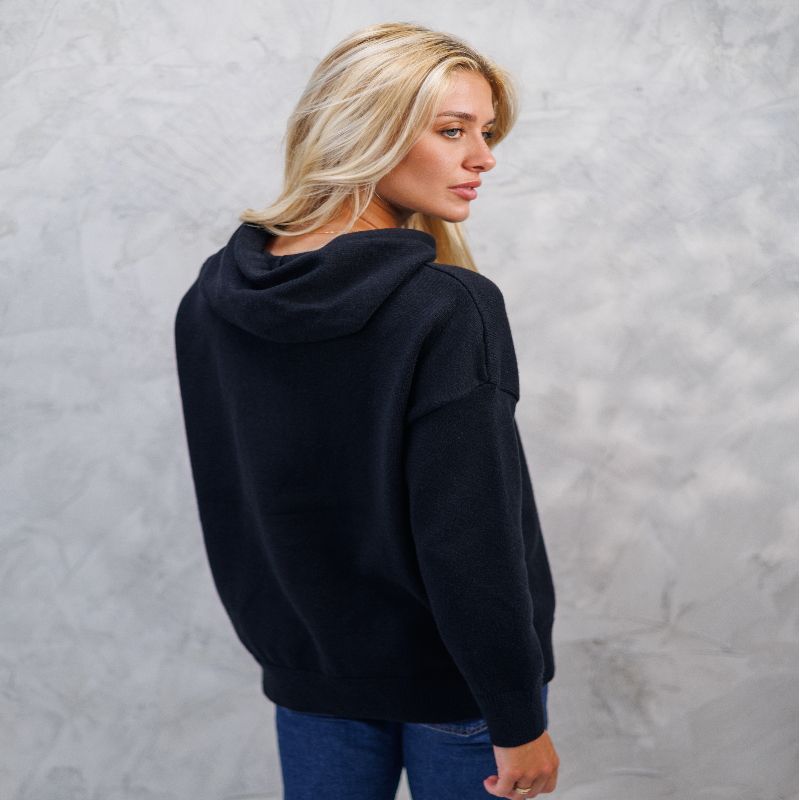 Sweat équitation femme Pretty Harcour à capuche noir brillant - Le Paturon