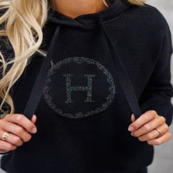 Sweat équitation femme Pretty Harcour à capuche noir brillant - Le Paturon