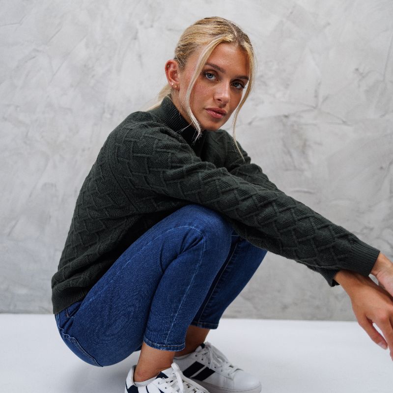Pull équitation femme Swuni Harcour kaki - Le Paturon
