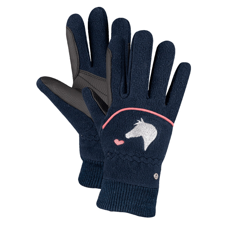Gants équitation enfant polaire Lucky Giselle ELT bleu nuit - Le Paturon