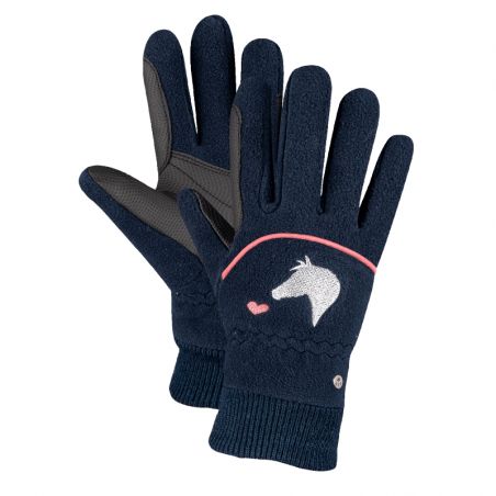 Gants équitation enfant polaire Lucky Giselle ELT bleu nuit - Le Paturon