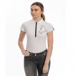Polo équitation femme coton zip Flamboro Horseware blanc marine - Le Paturon