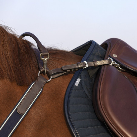 Collier de chasse cheval élastique trois points avec martingale Micklem Horseware brun - Le Paturon