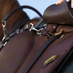 Collier de chasse cheval élastique trois points avec martingale Micklem Horseware brun - Le Paturon