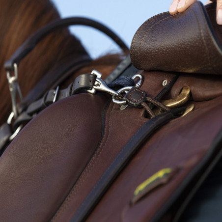 Collier de chasse cheval élastique trois points avec martingale Micklem Horseware brun - Le Paturon