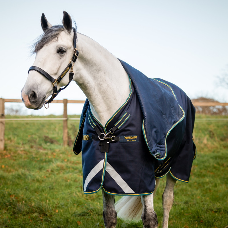 Couverture cheval imperméable Rambo Duo Force 2 Horseware marine teal - Le Paturon