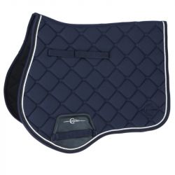 Tapis cheval Covalliero Salvina matelassé anatomique marine liseré noir blanc mixte - Le Paturon