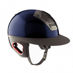 Casque équitation Voronoï carbone Custom Rose Gold Freejump avec protection temporale bleu visière mat large - Le Paturon