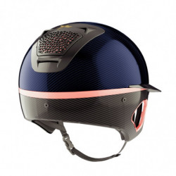 Casque équitation Voronoï carbone Custom Rose Gold Freejump avec protection temporale bleu visière gloss large - Le Paturon