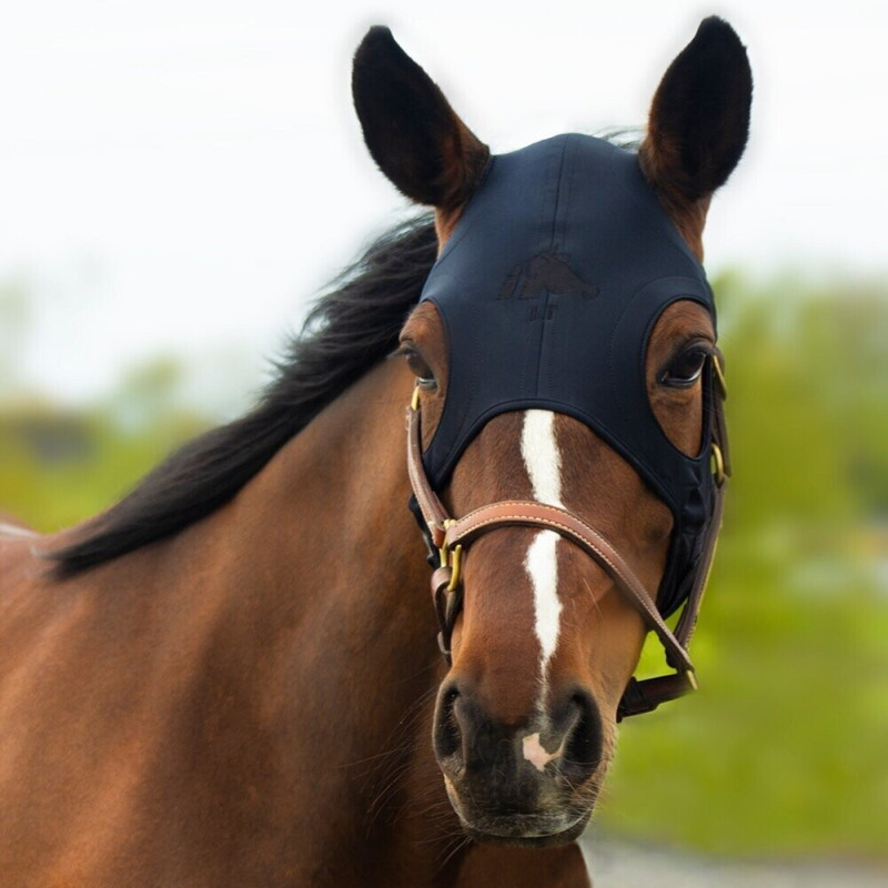 Masque stress cheval Technologie Titane Liquide sans oreilles fermeture velcro Fenwick noir - Le Paturon