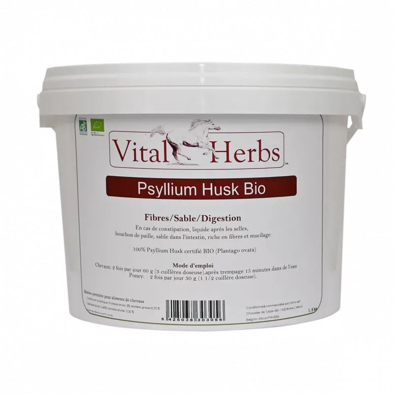 Psyllium Husk Biologique Vital Herbs - Colique de sable cheval chien et chat - Le Paturon