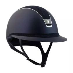 Casque équitation Miss Shield Shadowmatt 2.0 top et frontal Flower brodé blason Crystal Samshield marine - Le Paturon