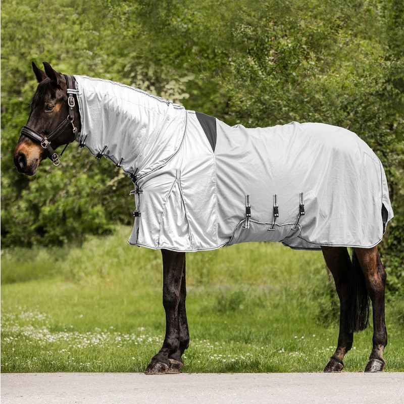 Couverture anti-mouche anti dermite cheval Protect Waldhausen gris argent - Le Paturon