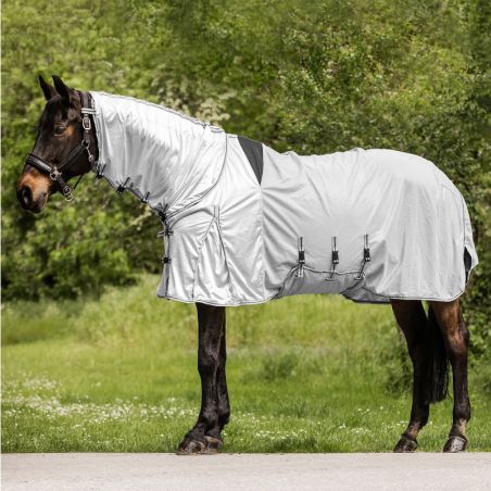 Couverture anti-mouche anti dermite cheval Protect Waldhausen gris argent - Le Paturon