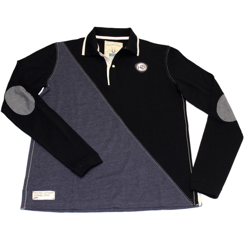 Polo équitation homme manches longues Rugby Horseware marine noir - Le Paturon