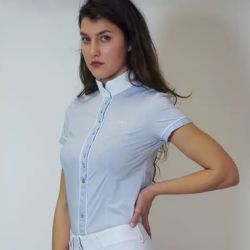 Chemise concours équitation femme manches courtes microfibre Alzira For Horses bleu clair - Le Paturon
