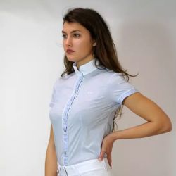 Chemise concours équitation femme manches courtes microfibre Alzira For Horses bleu clair - Le Paturon