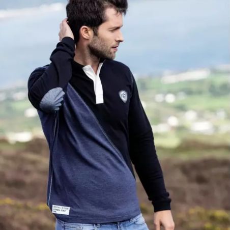 Polo équitation homme manches longues Rugby Horseware marine noir - Le Paturon