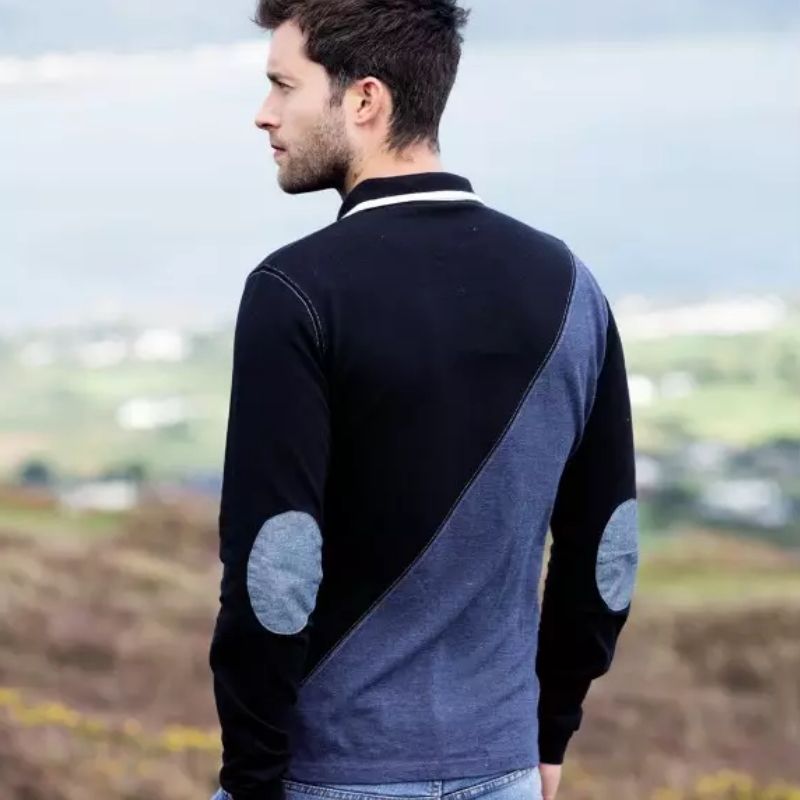 Polo équitation homme manches longues Rugby Horseware marine noir - Le Paturon