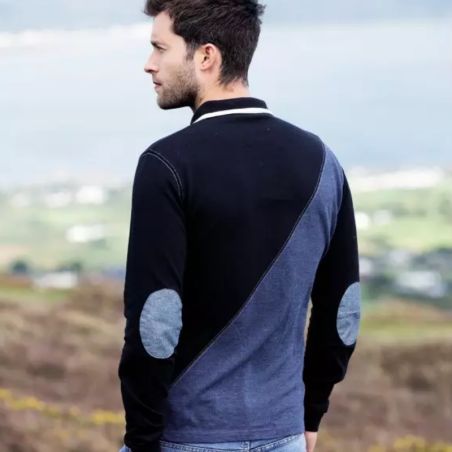 Polo équitation homme manches longues Rugby Horseware marine noir - Le Paturon