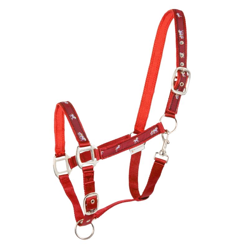 Licol cheval déco petits chevaux nylon Waldhausen rouge - Le Paturon