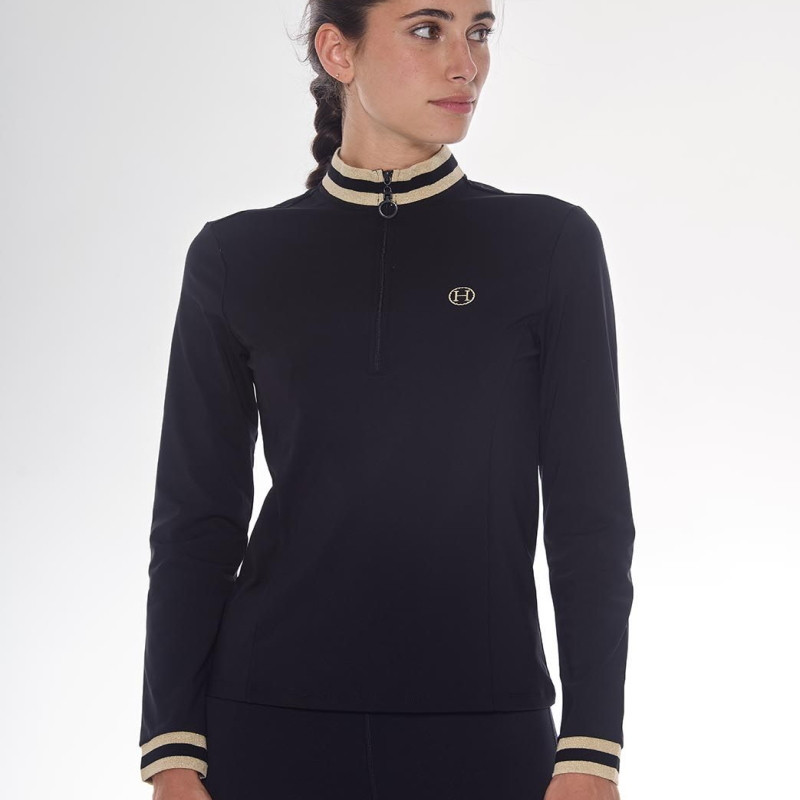 Polo équitation femme technique Alpha Harcour noir - Le Paturon