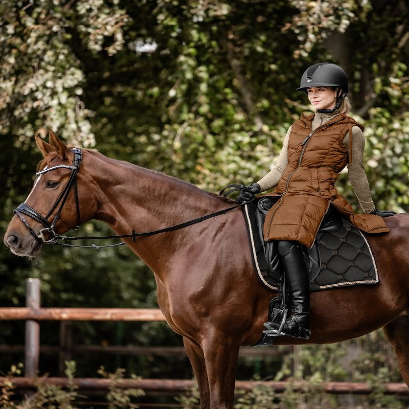 Doudoune équitation femme longue sans manches Ostende ELT cannelle