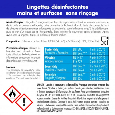 Lingettes désinfectantes écurie virucides mains et surfaces sans rinçage x100 - Le Paturon