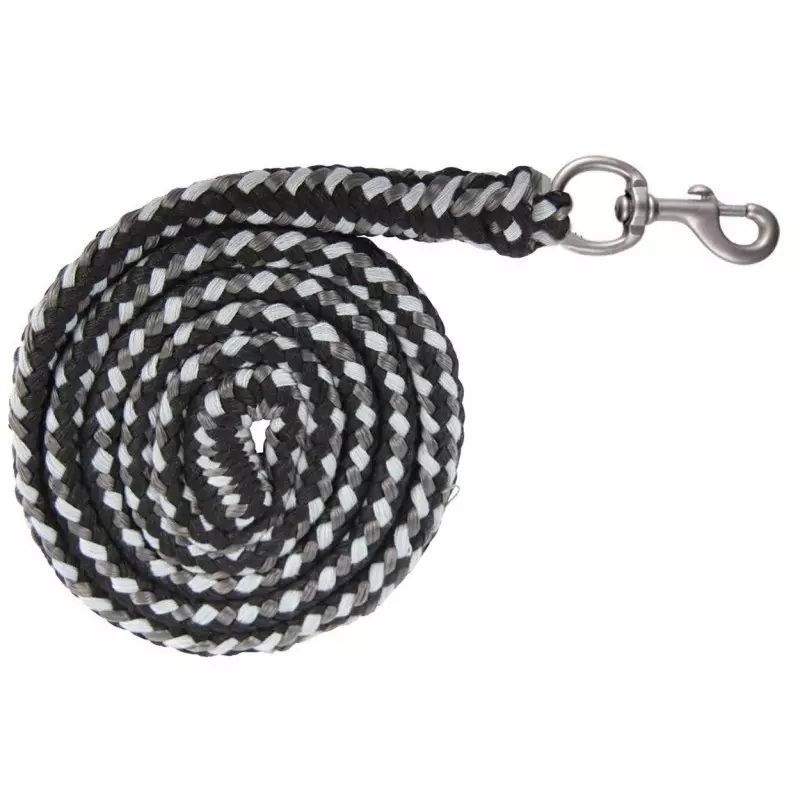 Longe cheval coton tressé Plus Waldhausen mousqueton 2m noir gris - Le Paturon